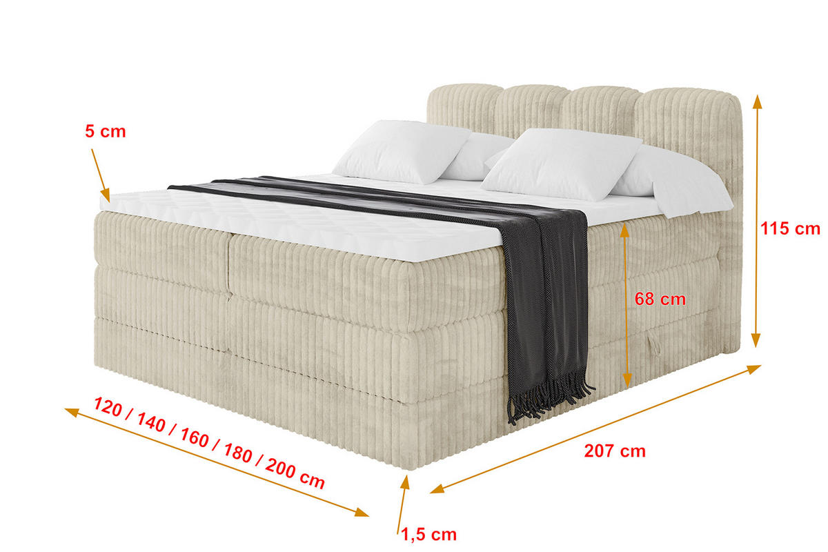 BOXBETT mit Matratze H3|H4 - NINA KING - 160x200 cm - Creme - Magnolie, Holzwerkstoff (160/200cm) - ALTDECOR