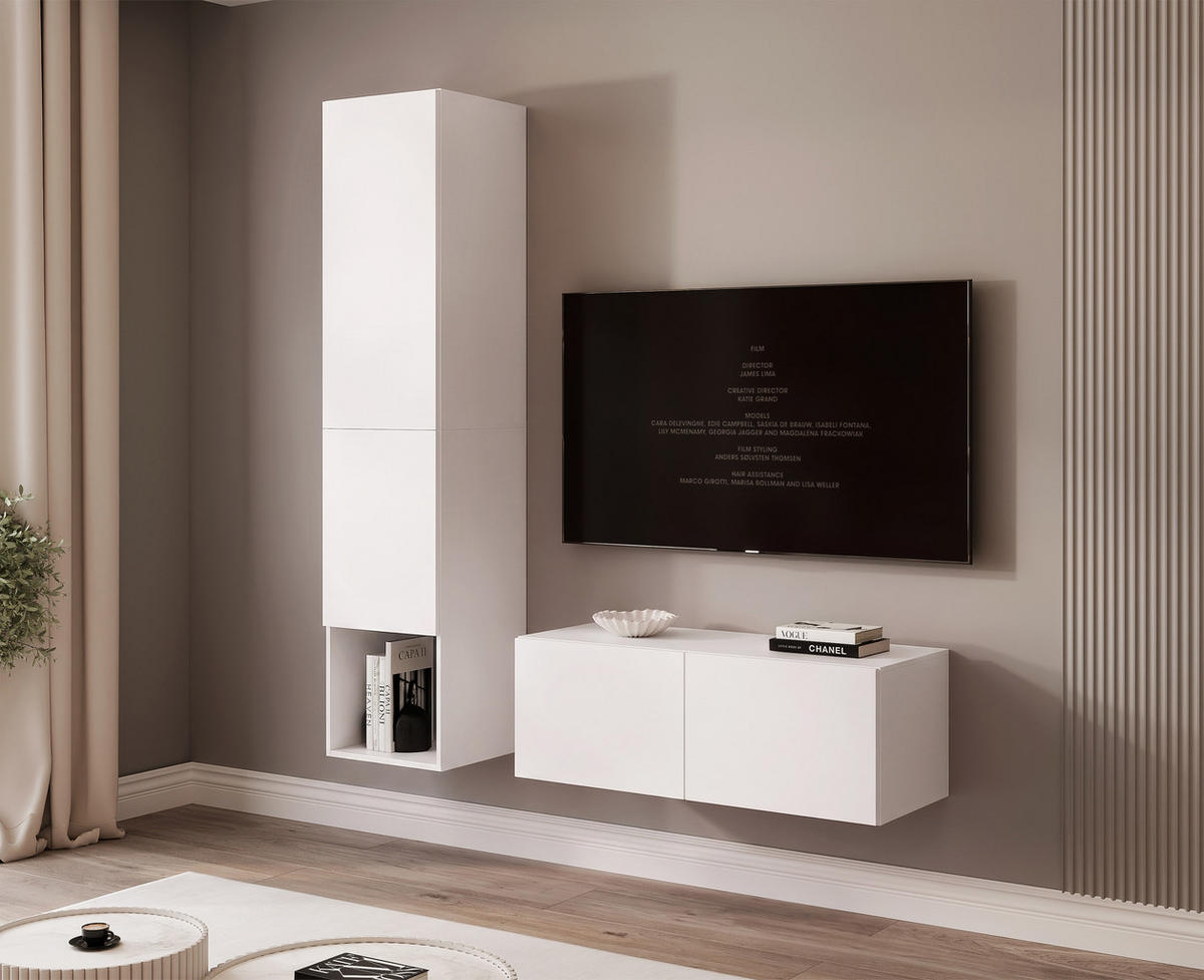 WOHNWAND ANGEL LINE V 2-teilig, mit LED-Beleuchtung, Weiß matt - Weiß, Holzwerkstoff (140/180/40cm) - Idohome