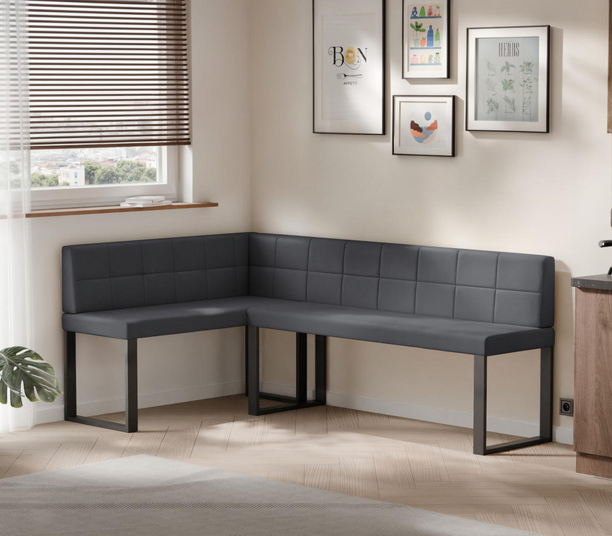 ECKBANK links SANA U Kunstleder gesteppt, 142/196 cm Grau - Grau, Kunststoff/Textil (142/196cm) - Idohome