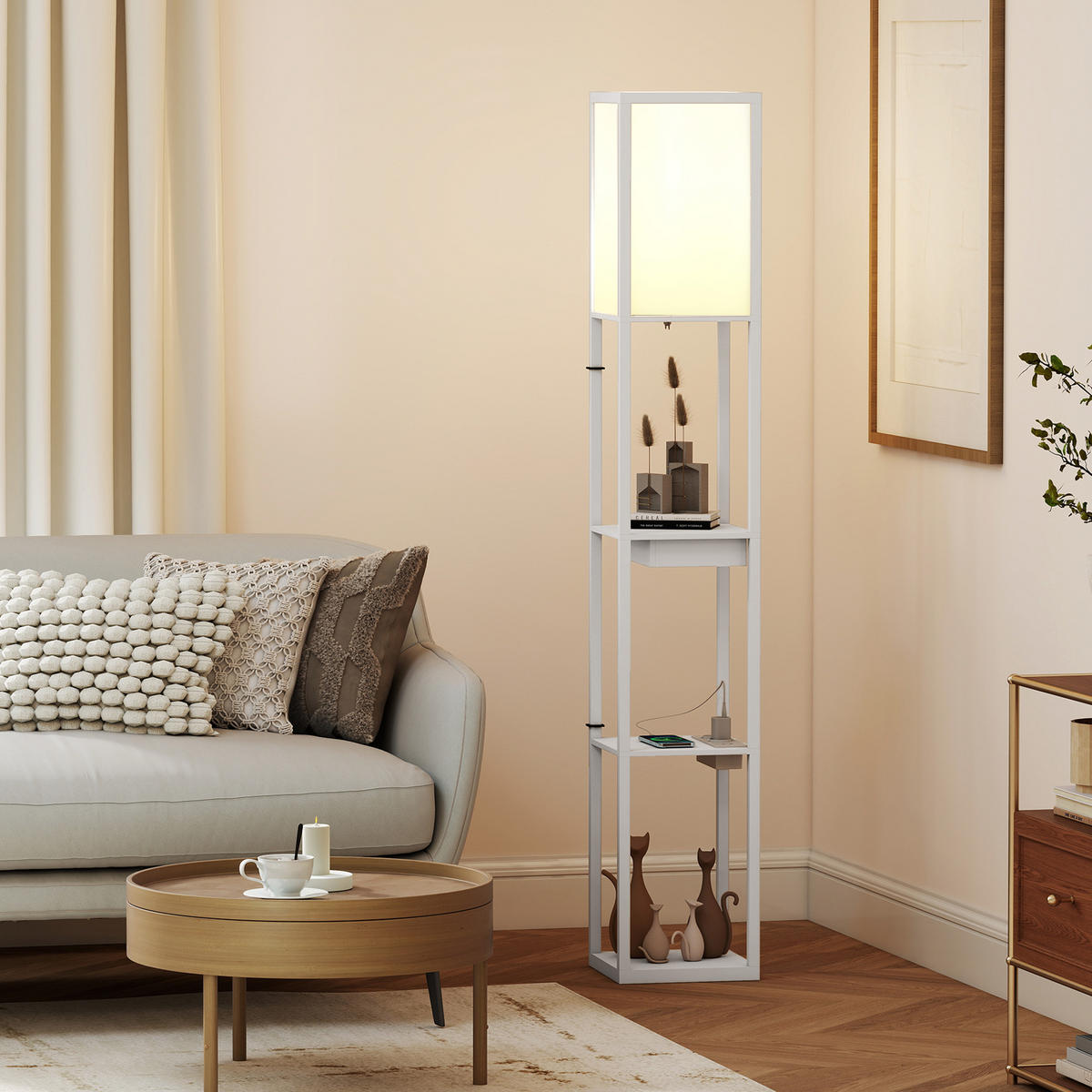STÅENDE lampa i MDF och plast, vit - Vit, Träbaserade material (26/26/159cm) - HOMCOM