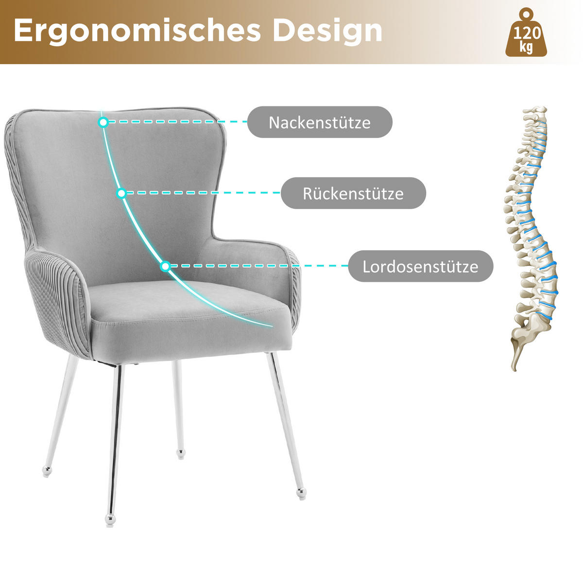 ESSZIMMERSTUHL 2er Set Samt Lounge Grau Silber Armlehnen - Grau, Textil (57.5/88/56cm) - FLIEKS