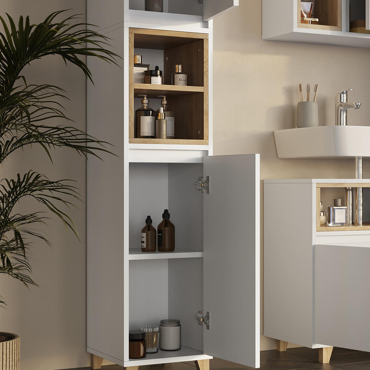 HOCHSCHRANK Elnor Weiß/Eiche 30 x 170 cm mit 2 Türen - Weiß, Holzwerkstoff (30/170/30cm) - Vicco