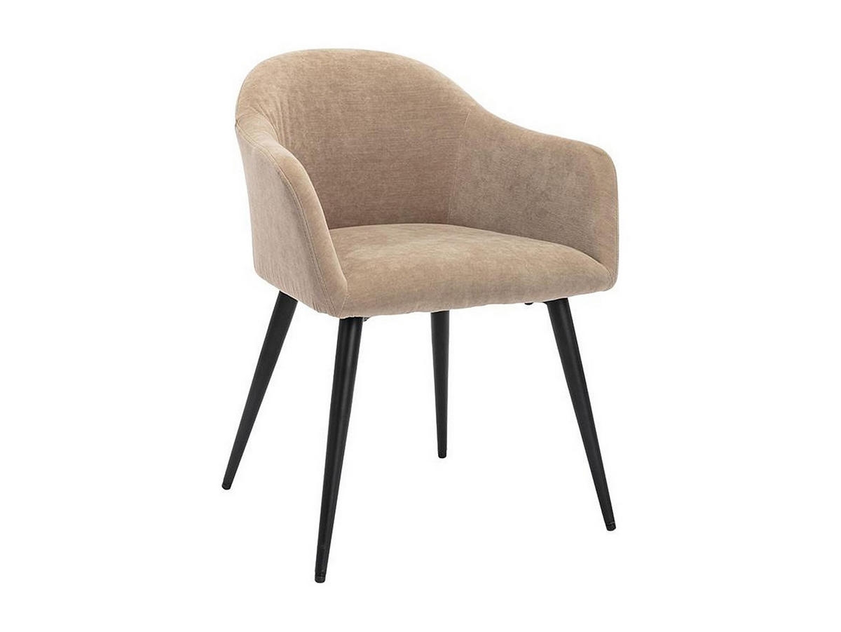 STUHL 2er-Set mit Armlehnen - Samt-Optik & Metall - Beige - BIBO - Beige, Textil (57.5/73/54cm) - Vente-Unique