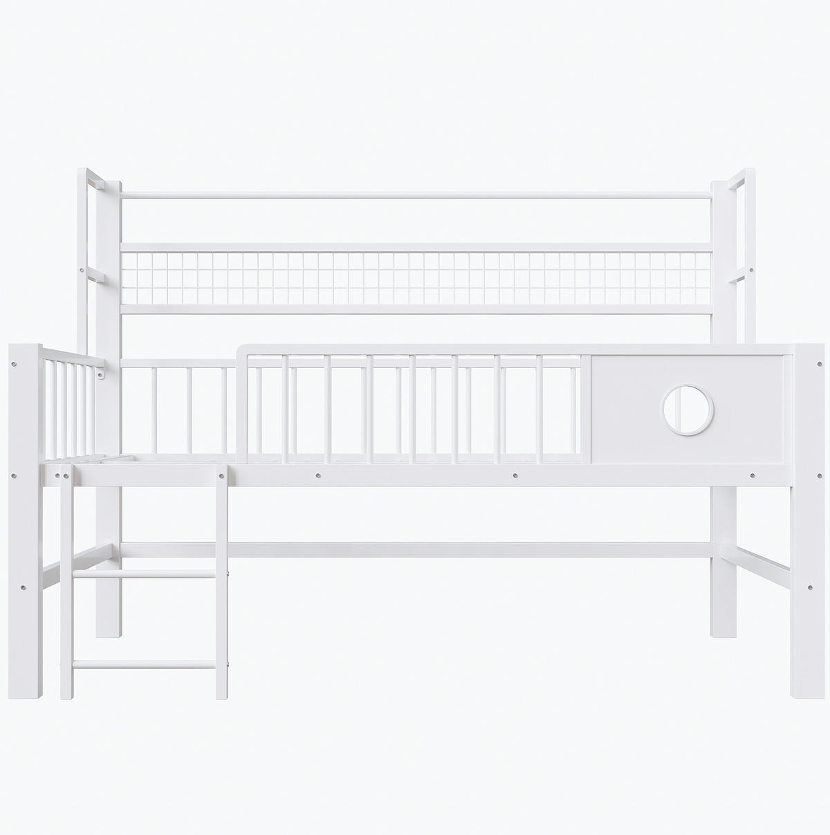 KINDERBETT 90/200 cm weiß aus Metall mit Stauraum - Weiß, Holzwerkstoff (90/200cm) - OKWISH