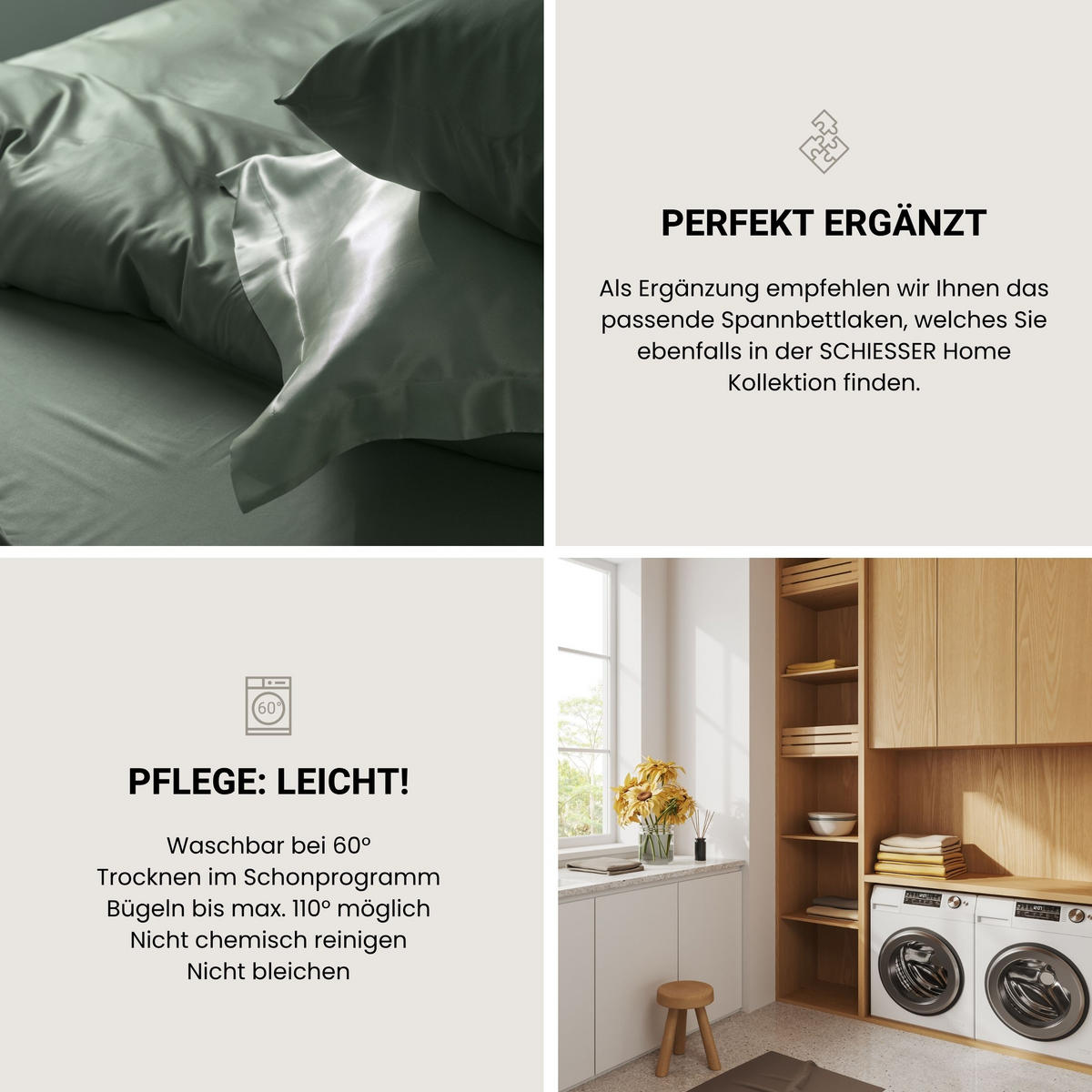 BETTWÄSCHESET Ella - Baumwollsatin - 2-teilig - 155 x 220 cm - Dunkelgrün - Dunkelgrün, Textil (155/220cm) - SCHIESSER