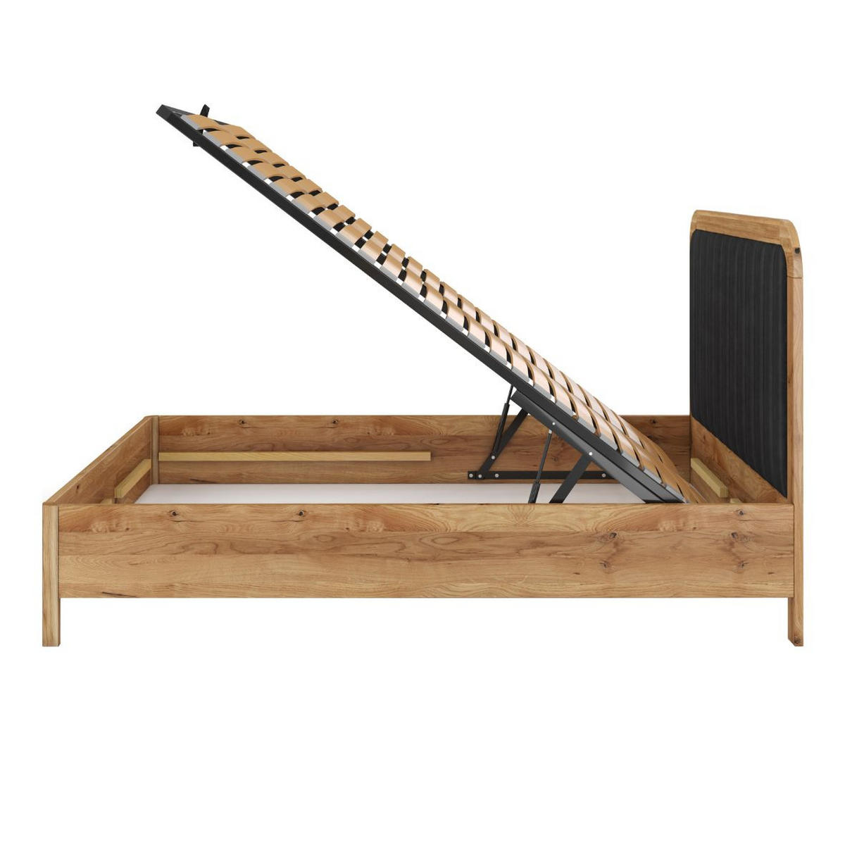 MASSIVHOLZBETT Modena mit Lattenrost und Bettkasten, Eiche - lackiert, Naturfarben/Schwarz, 180x200 - Eichefarben/Schwarz, Eichenholz/Holz (180/200cm) - Visby