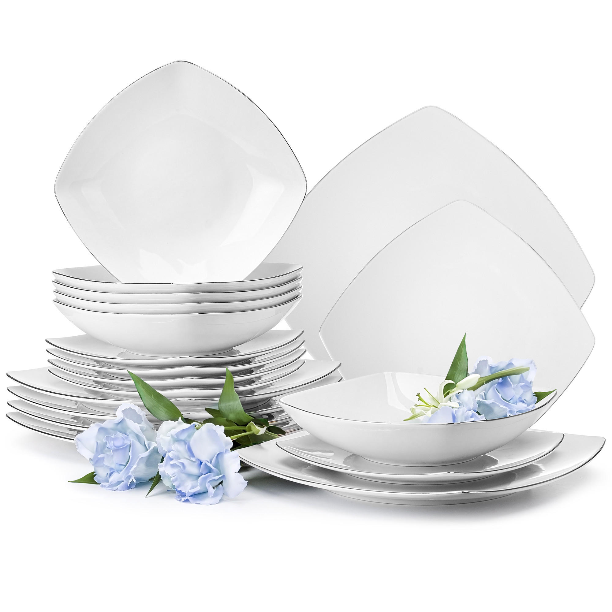 TAFELSERVICE CARLINA 6-Personen 18-tlg - Silberfarben/Weiß, Keramik (25.5/2/25.5cm) - KONSIMO®