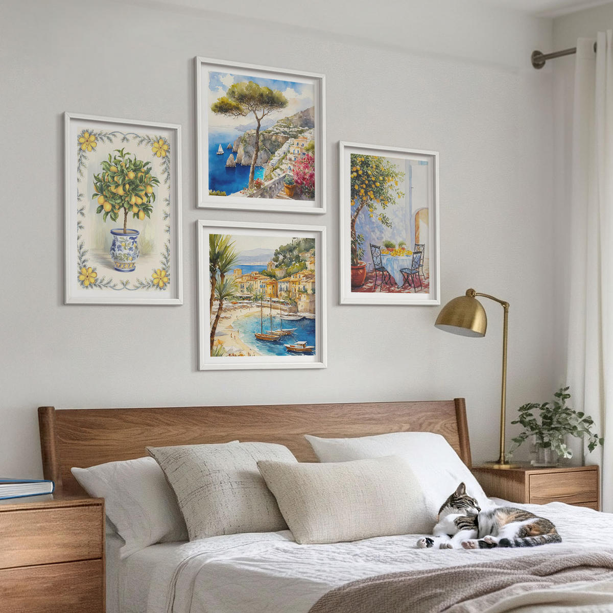 WANDBILDER 4er-Set - 50x50 cm & 40x60 cm Weißer Rahmen - Blick auf das Meer aus Zitronenbäumen - Weiß, Kunststoff (50/50cm) - ArtPrintCave