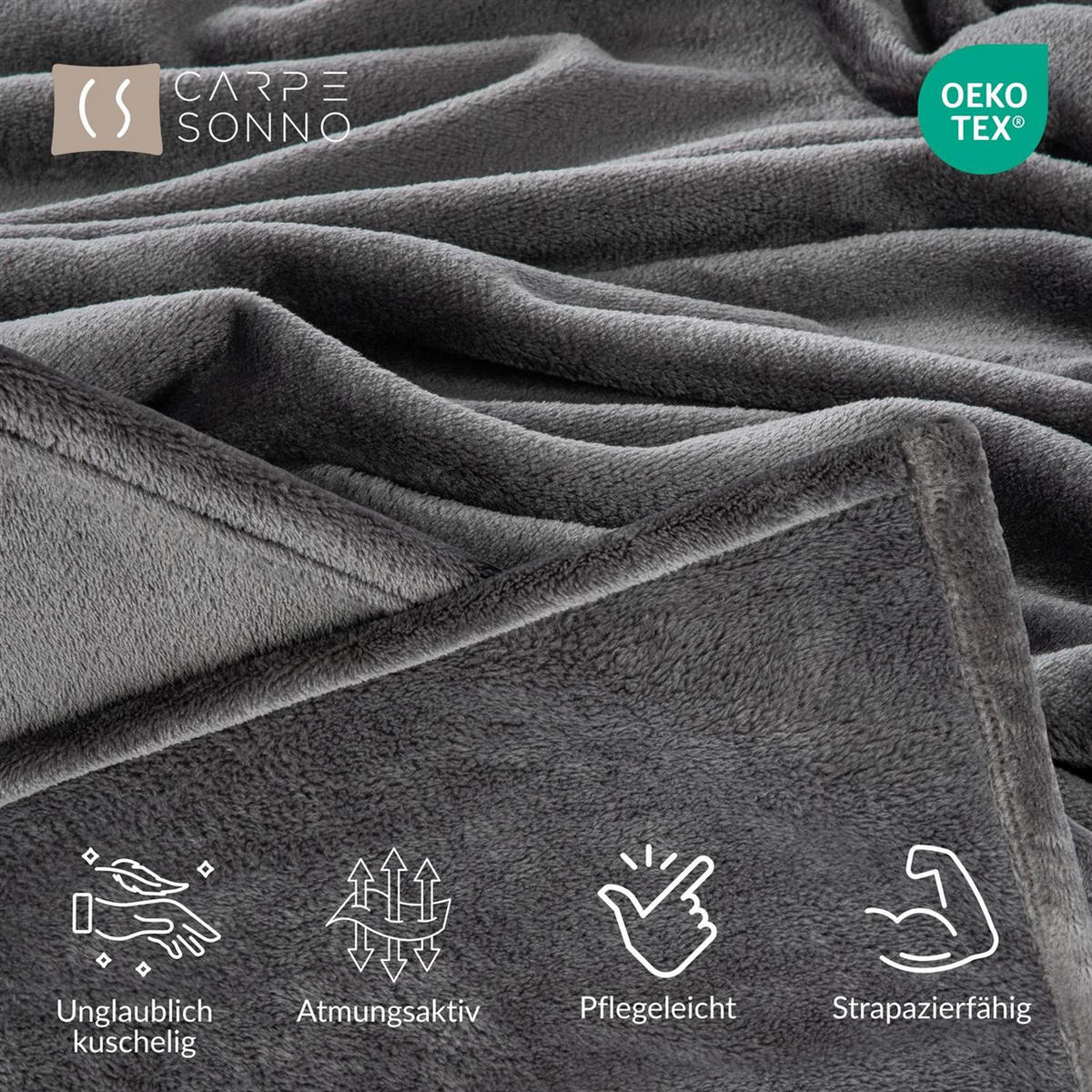 KUSCHELDECKE Flauschig 150x200, Wohndecke Cashmere-Touch, Sofadecke Anthrazit - Anthrazit, Textil (150/200cm) - Carpe Sonno