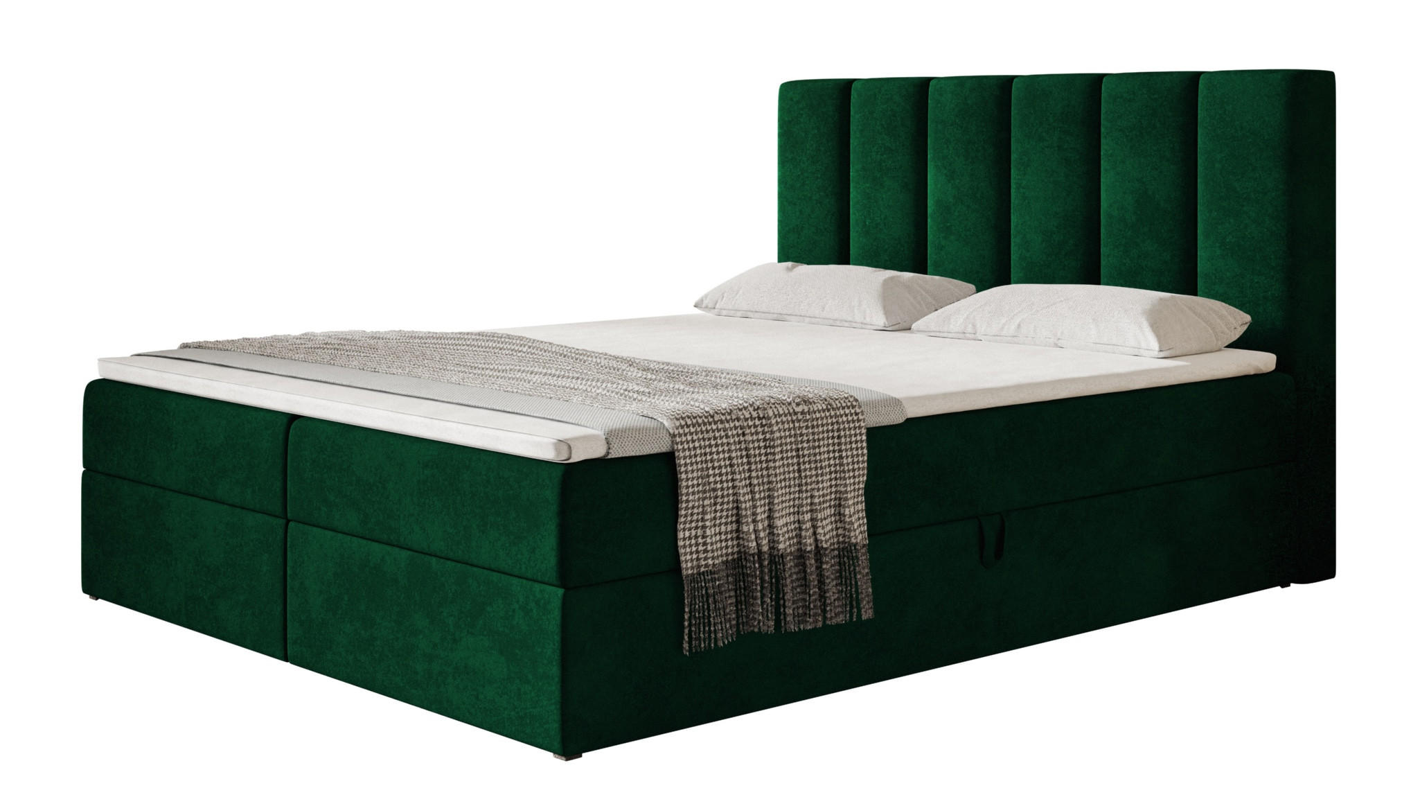 BOXBETT TOKIO mit 2 Bettkästen, 140x200, Farbe: Dunkelgrün, Velourstoff, Doppelbett mit Bonell-Matratze - Dunkelgrün, Holz/Kunststoff (140/200cm) - Alpi-Möbel