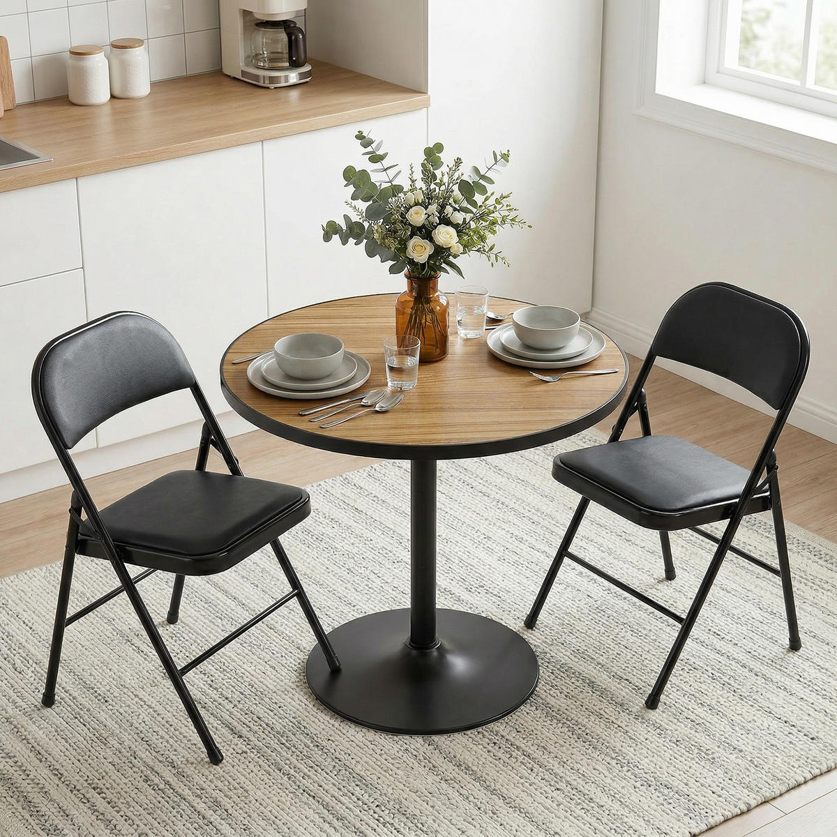 ESSGRUPPE 2er Set Kunstleder MDF Schwarz Eiche - Schwarz, Holzwerkstoff/Kunststoff (70/76/70cm) - HOMCOM
