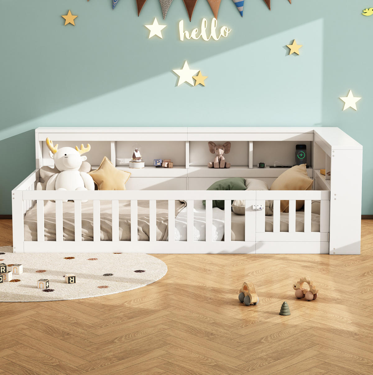 TAGESBETT 90/200 cm mit Lattenrost, USB-Anschluss, Steckdose und Stauraum aus Spanplatte/MDF, Weiß - Weiß, Holzwerkstoff (90/200cm) - Redom