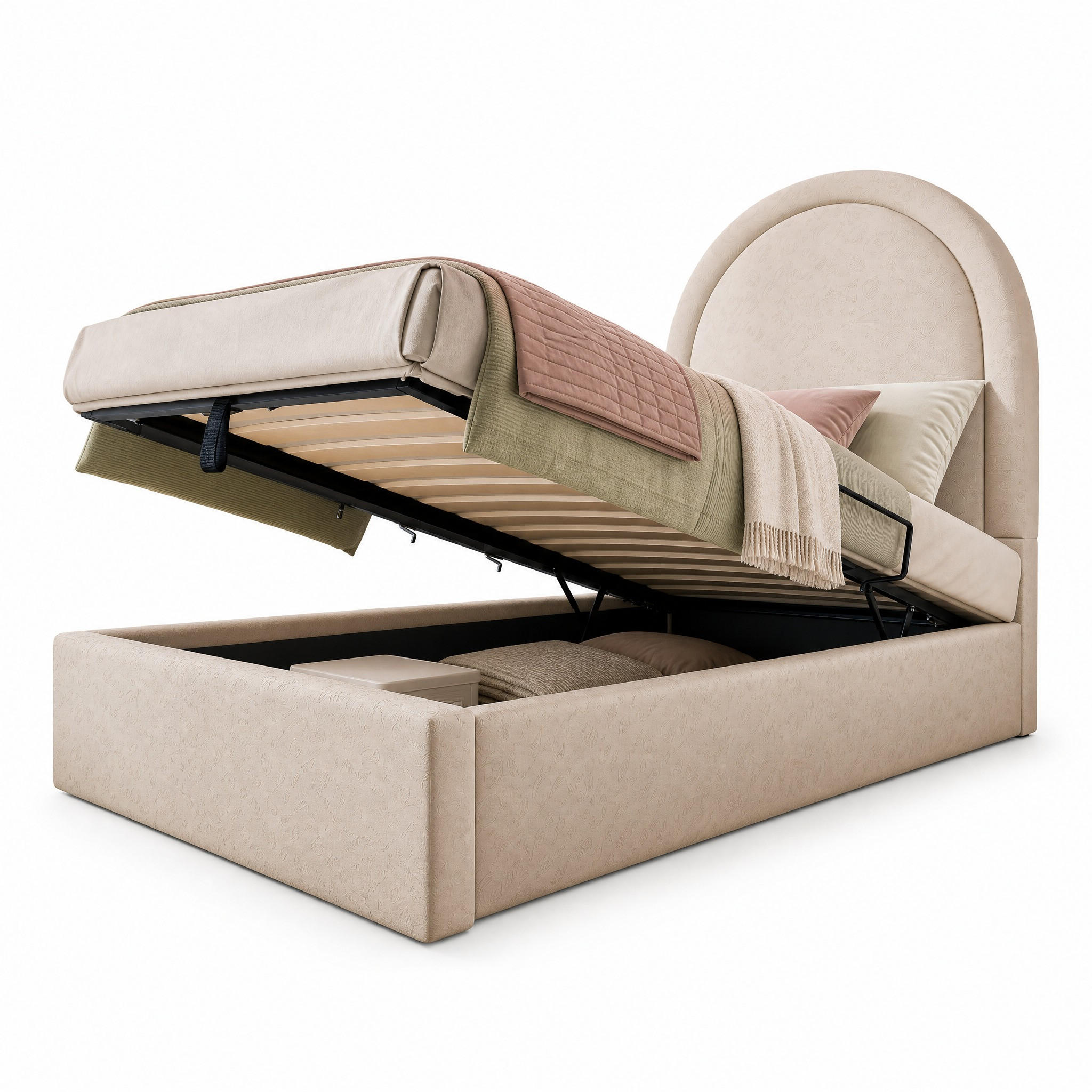 POLSTERBETT 90/200 mit Bettkasten für Jungen & Mädchen in Beige - Beige, Holzwerkstoff/Textil (90/200cm) - EVRYAE