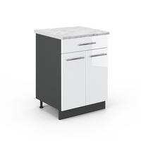 KÜCHENUNTERSCHRANK Fame-Line Weiß Hochglanz 60 cm mit Schublade AP Marmor - Weiß Hochglanz/Anthrazit, Holzwerkstoff (60/82/60cm) - Vicco