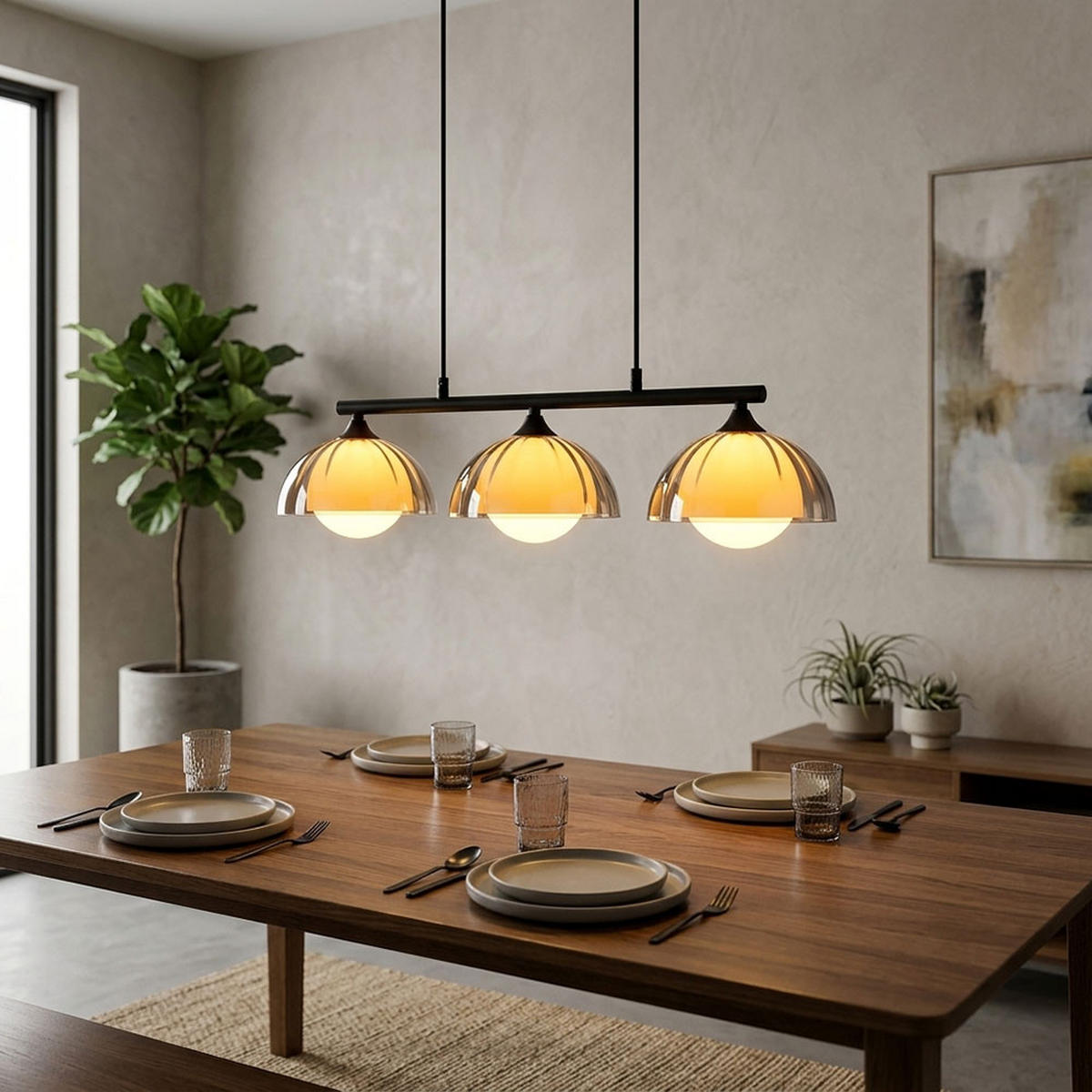 HÄNGELEUCHTE EVA Metall Glas Rauch Opal Schwarz 3-flammig - Schwarz, Glas (70/20/120cm) - Globo Lighting