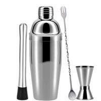 COCKTAIL-SHAKER-SET Edelstahl, 4-teilig, inkl. Shaker 750 ml, Doppel-Jigger, Sieb, Löffel - Silberfarben, Metall (8/24/8cm) - LUXUSKOLLEKTION