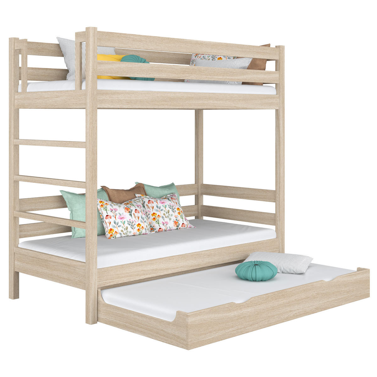 ETAGENBETT N03 mit Matratzenschublade Sonoma Eiche 120/180 - Sonoma Eiche, Naturmaterialien/Holz (120/180cm) - N-Wood