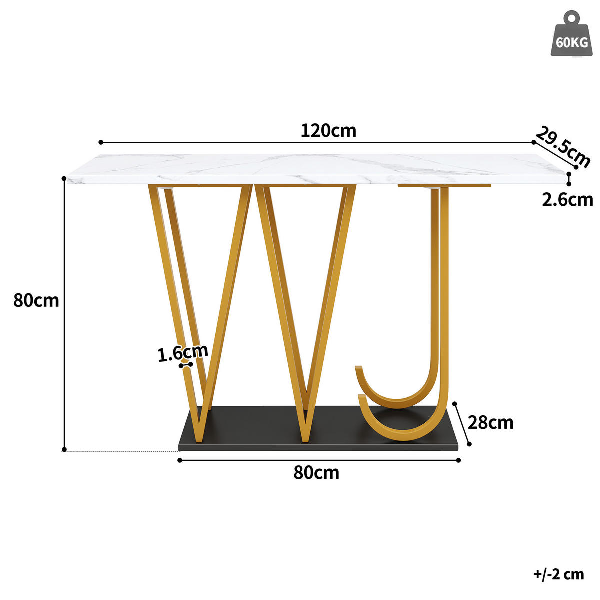 KONSOLENTISCH 120/29,5/80 cm Weiß Marmoroptik mit Stauraum aus MDF Metall - Weiß, Holzwerkstoff (120/29.5/80cm) - OKWISH