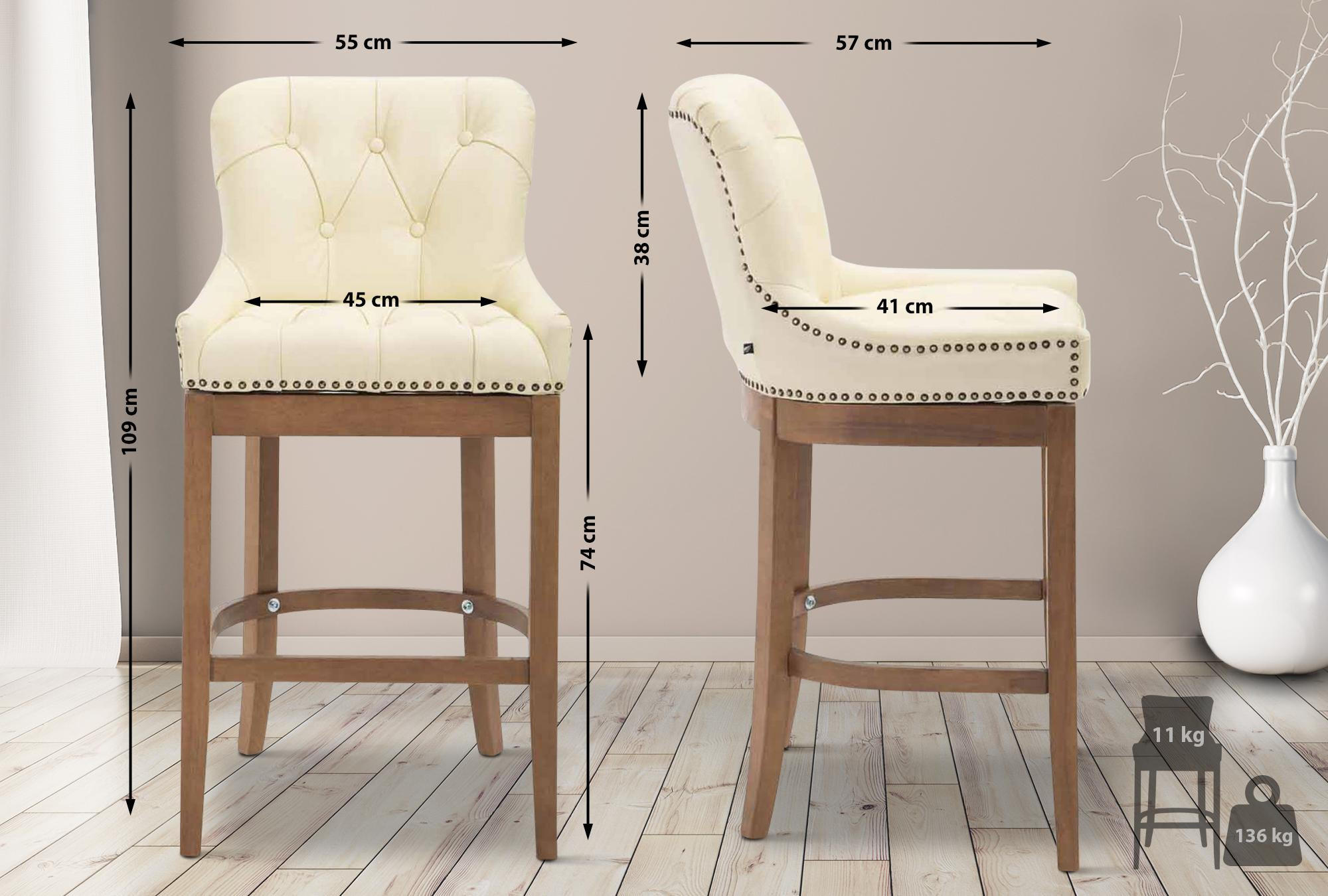 BARHOCKER Echtleder creme - Creme/Naturfarben, Leder/Holz (55/109/57cm) - CLP