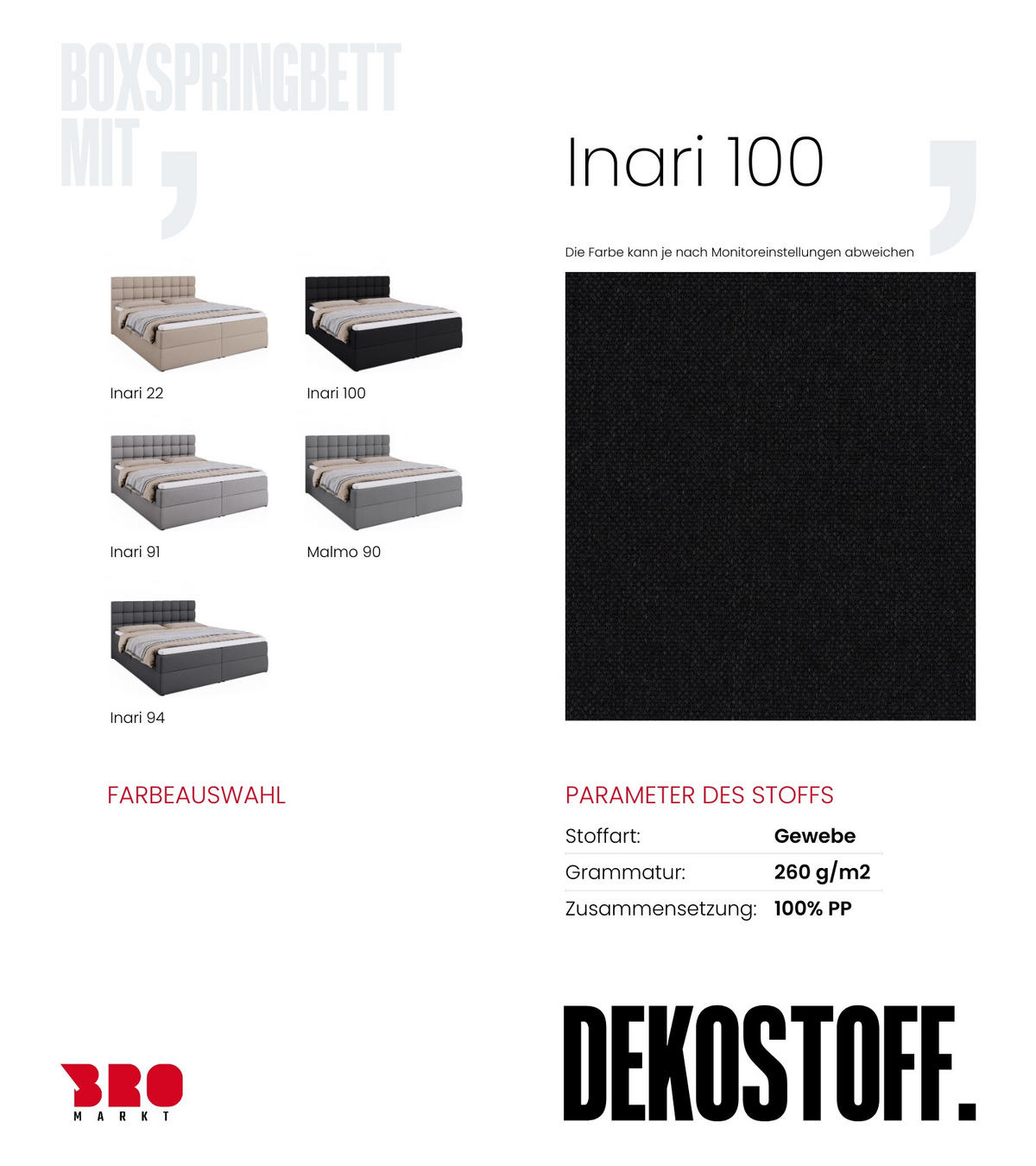 BOXBETT Dakota mit Topper 180/200 Schwarz - Schwarz, Textil (180/200cm) - Bromarkt