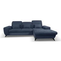 ECKSOFA LUCE R-S Blau Plüsch-Stoff mit Schlaffunktion - Blau, Holz (279/172cm) - MASSENO