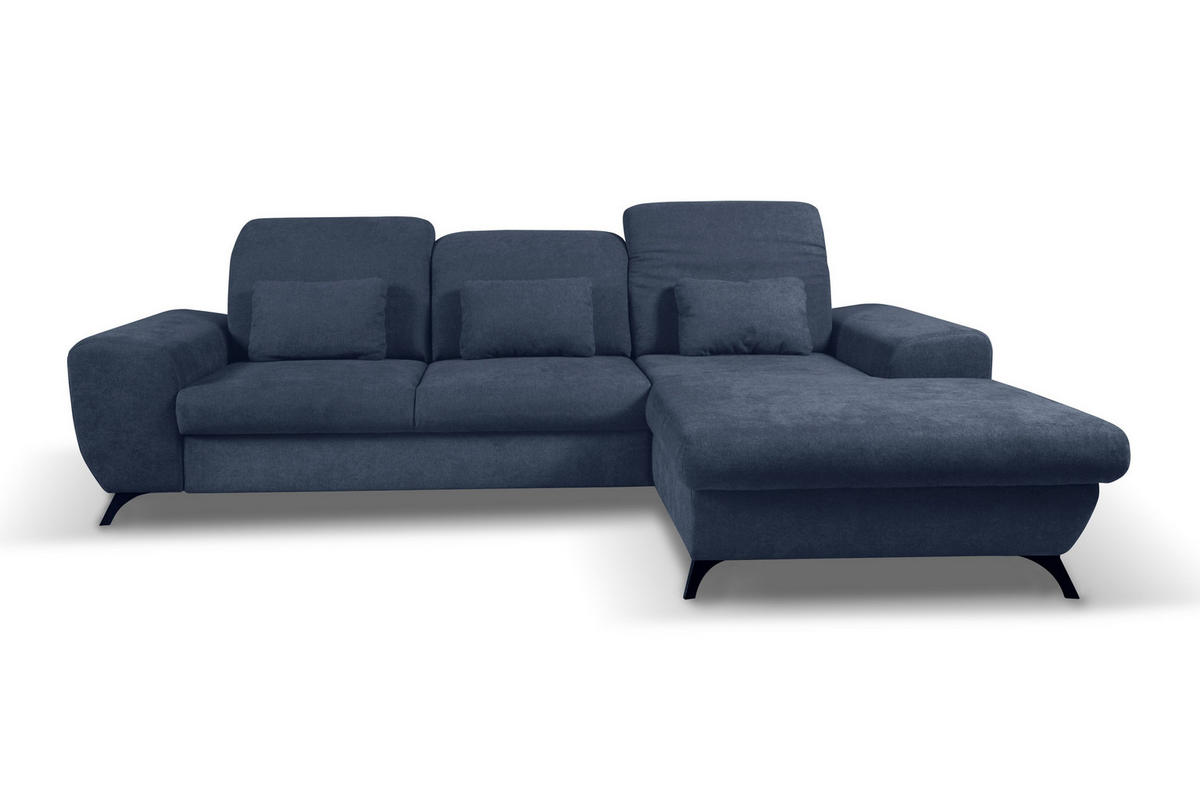 ECKSOFA LUCE R-S Blau Plüsch-Stoff mit Schlaffunktion - Blau, Holz (279/172cm) - MASSENO
