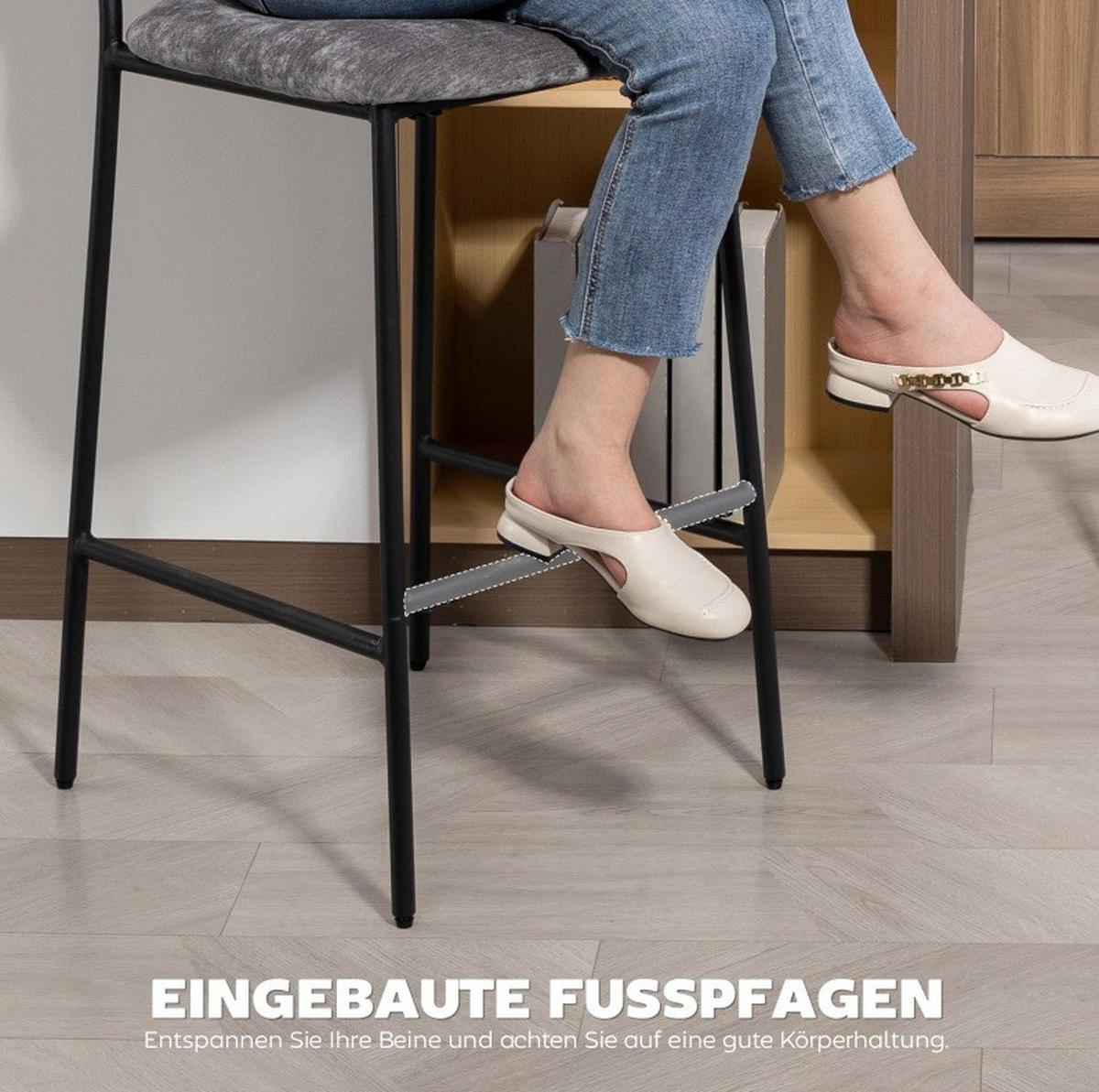 BARSTUHL 2er-Set mit Rückenlehne 45,5 x 48 x 101 cm Grau - Grau, Metall (45.5/101/48cm) - Meubliv