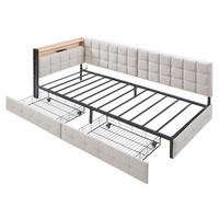 POLSTERBETT 90/200 cm Beige aus Samt mit 2 Schubladen und LED-Beleuchtung - Beige, Textil (90/200cm) - OKMYHOME