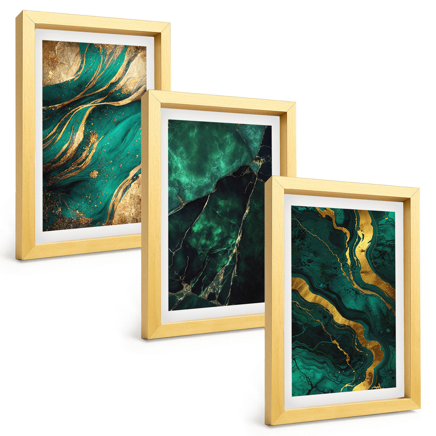 BILDER SET 3er Set - 20x30 cm Goldrahmen - Elegante Steinmuster - Goldfarben, Kunststoff (20/30cm) - TULUP