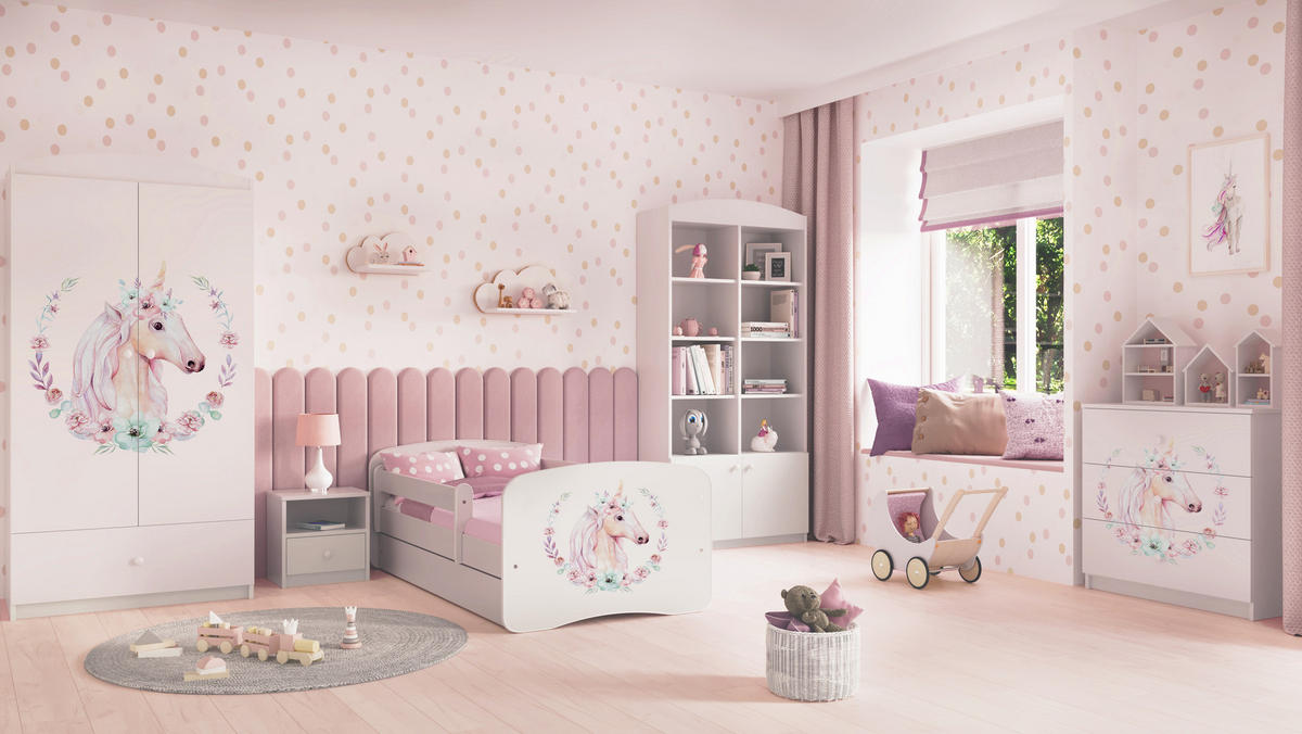 KINDERKLEIDERSCHRANK Pferd - Weiß, Holzwerkstoff (90/175/52cm) - RAUMHIRSCH FURNITURE