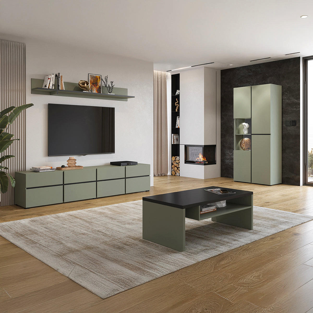 VITRINA Lilia Zeleni - zelena, drvni materijal (79.5/183.5/40cm) - Petits-meubles