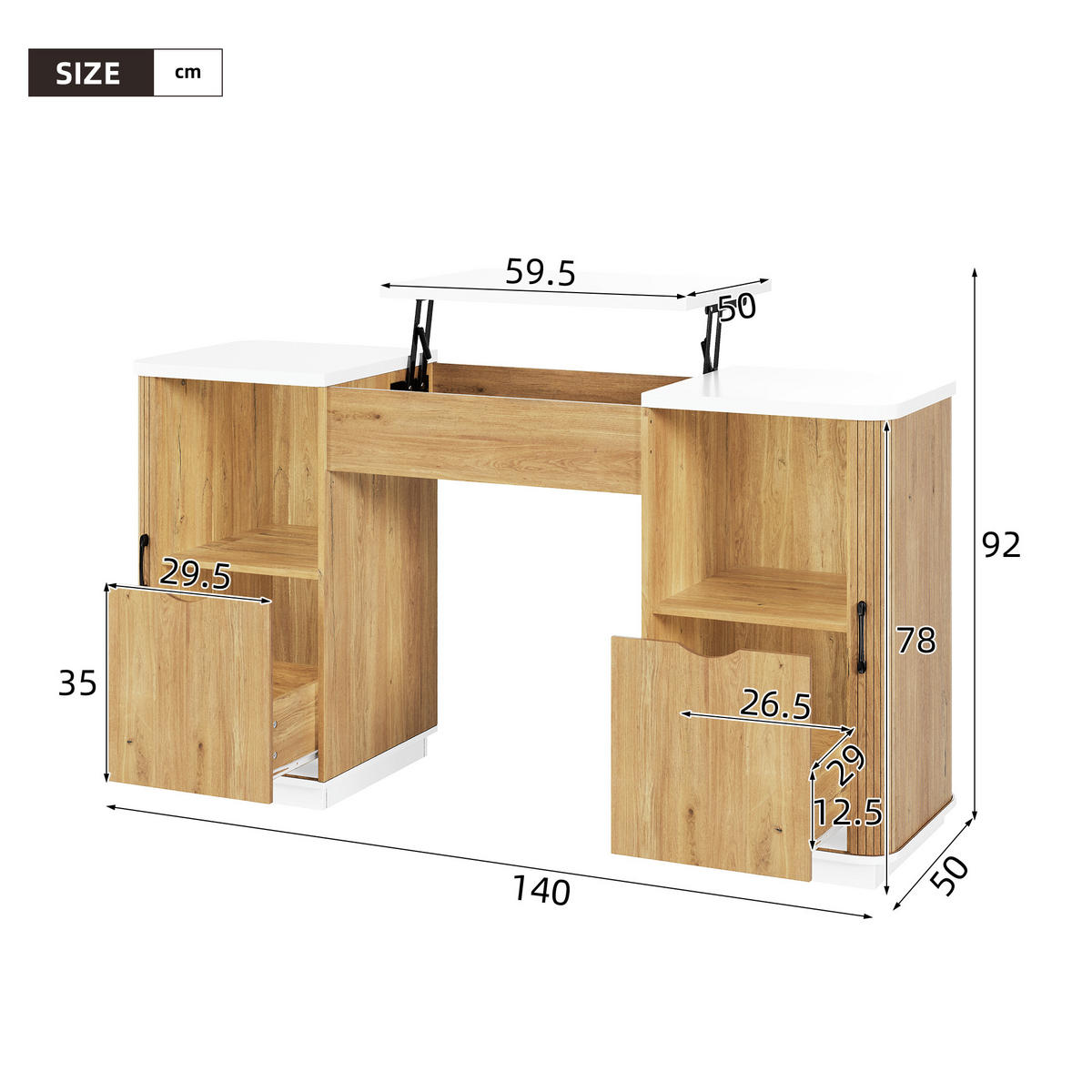 SCHREIBTISCH 140x50cm Höhenverstellbar Stauraum Weiß Eiche - Eiche Bianco, Holzwerkstoff (50/140/92cm) - FLIEKS