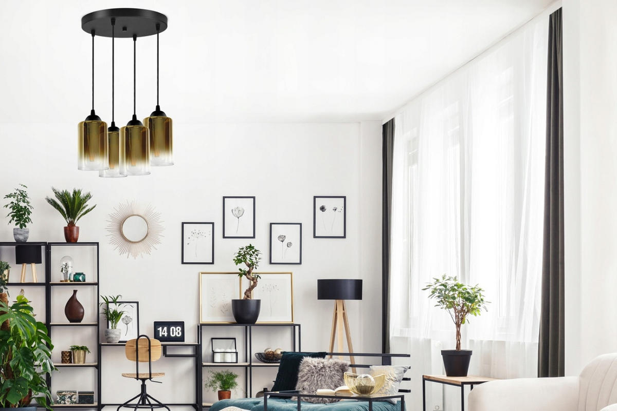 PENDELLEUCHTE GRAF - Transparent/Goldfarben, Glas/Metall (35/35/80cm) - kiki design