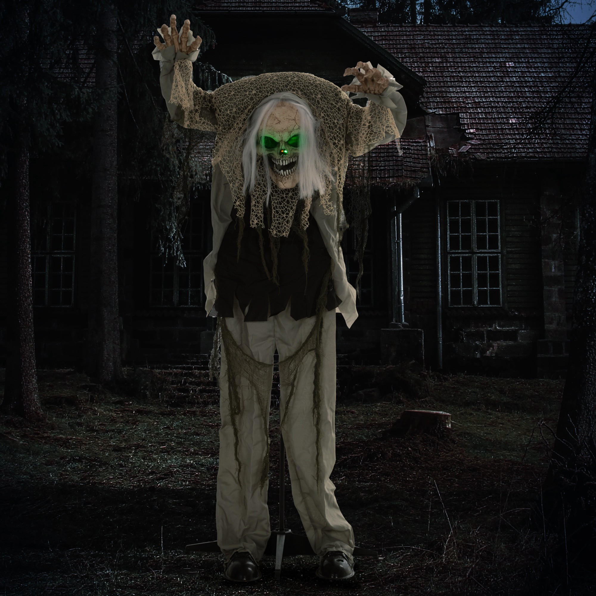 HALLOWEEN DECORATIONS 160cm stehendes Skelett mit LED-Lichter, Soundfunktion - Grau, Kunststoff/Metall (65/160/30cm) - HOMCOM