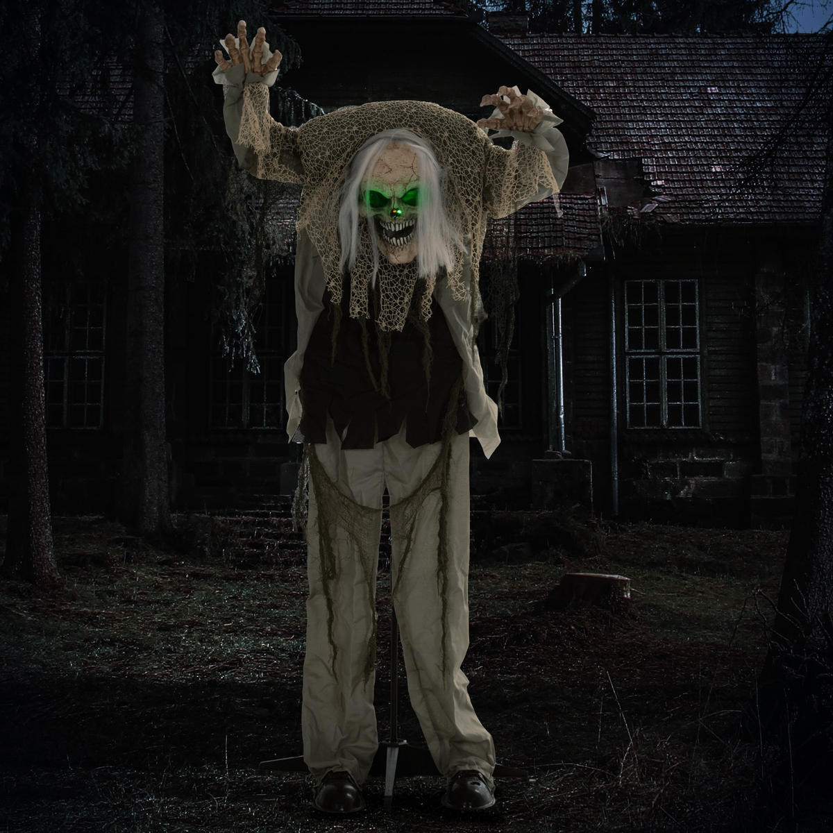 HALLOWEEN DECORATIONS 160cm stehendes Skelett mit LED-Lichter, Soundfunktion - Grau, Kunststoff/Metall (65/160/30cm) - HOMCOM