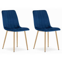 STUHL ORSARA 2-er Set, Blau, Metallbeine in Holzfarbe, mit Samtstoff gepolstert - Blau, Textil/Metall (43/90/51cm) - Komodee