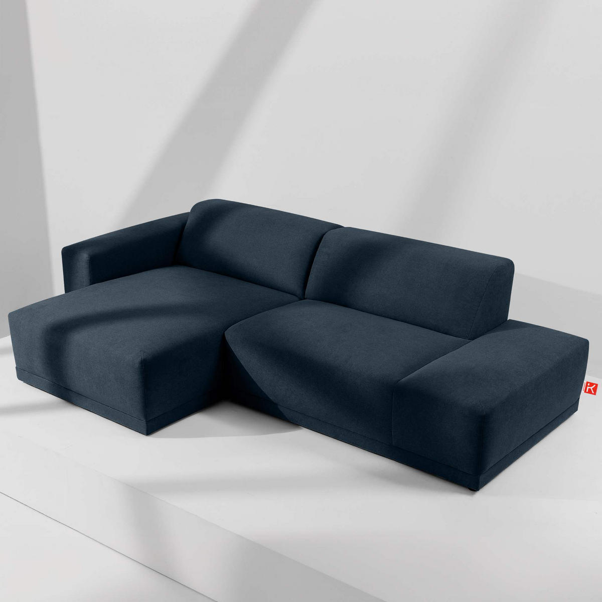 ECKSOFA LINKS MUDI in moderner Optik mit hochwertigem Kaltschaum, Cord-Stoff, Dunkelblau - Schwarz/Dunkelblau, Textil (280/160cm) - KONSIMO®