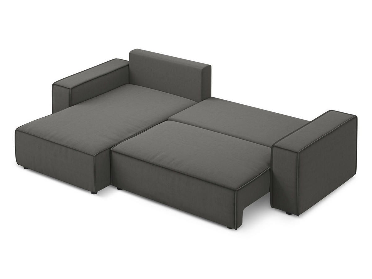 ECKSOFA mit Schlaffunktion Samt Stoff Grau - Dunkelgrau/Schwarz, Kunststoff/Textil (185/290cm) - Makamii