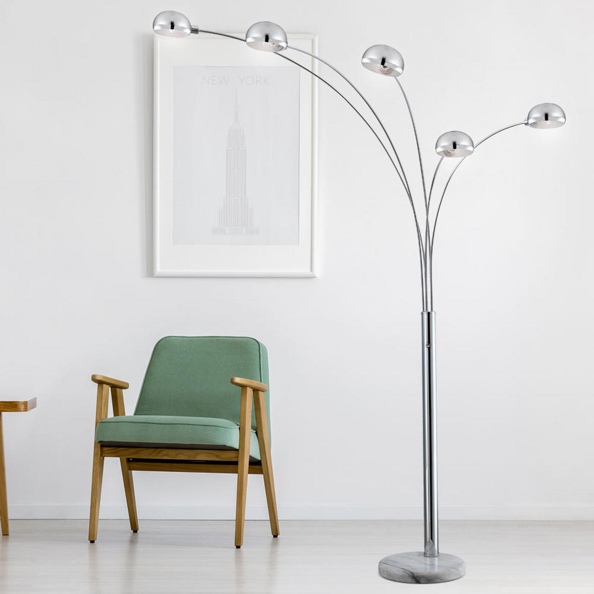 LED STEHLEUCHTE Metall Silber Marmoroptik - Silberfarben, Metall (202/105/203cm)