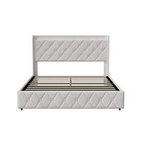 POLSTERBETT 140x200 cm mit hydraulischem Stauraum - Kopfteil Regal & LED - USB - ohne Matratze - Beige - Beige, Textil (140/200cm) - DELFA