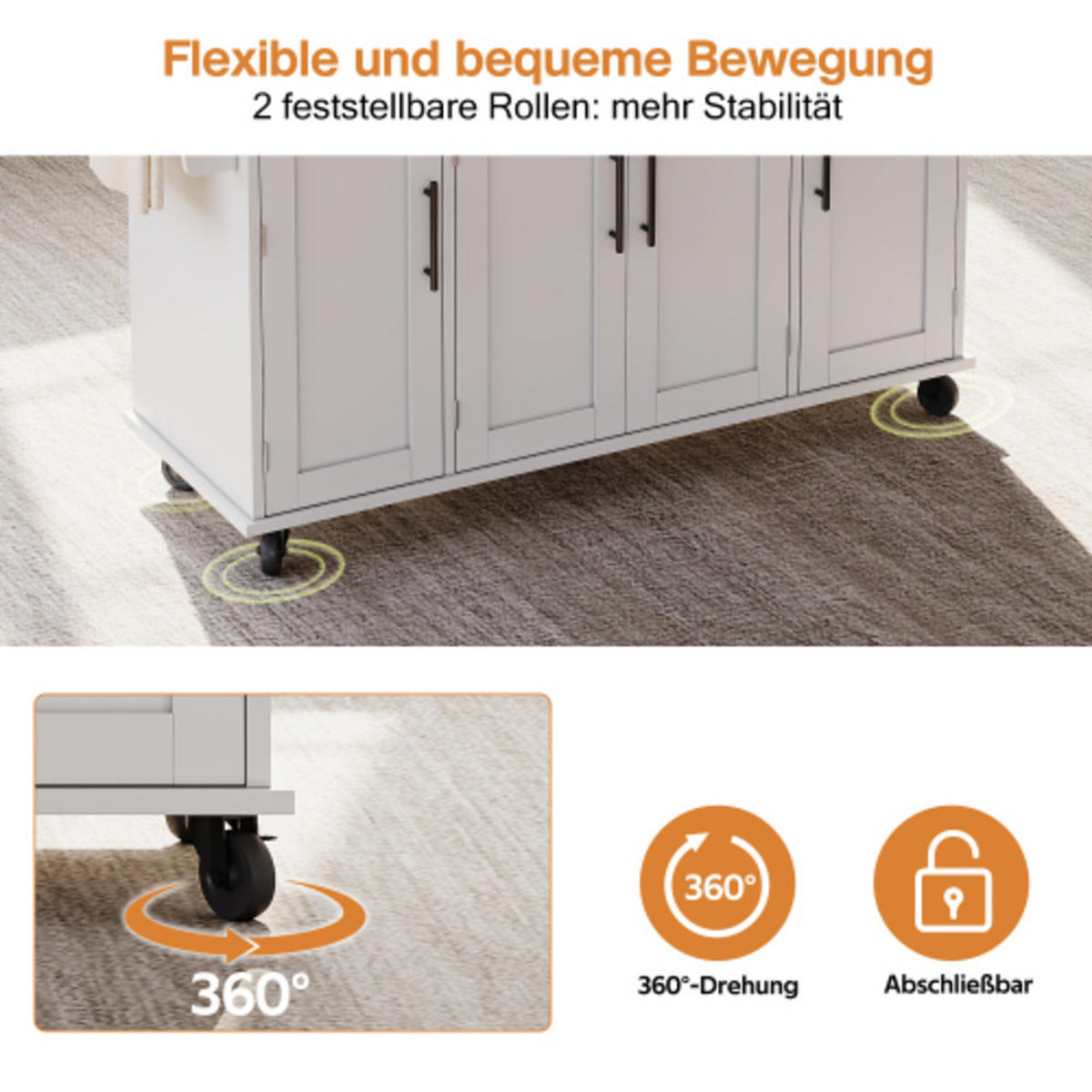 KÜCHENINSEL Weiß aus MDF mit ausklappbarer Arbeitsverlängerung 136 × 70 × 92 cm - Weiß, Holzwerkstoff (136/92/70cm) - Luhomfu