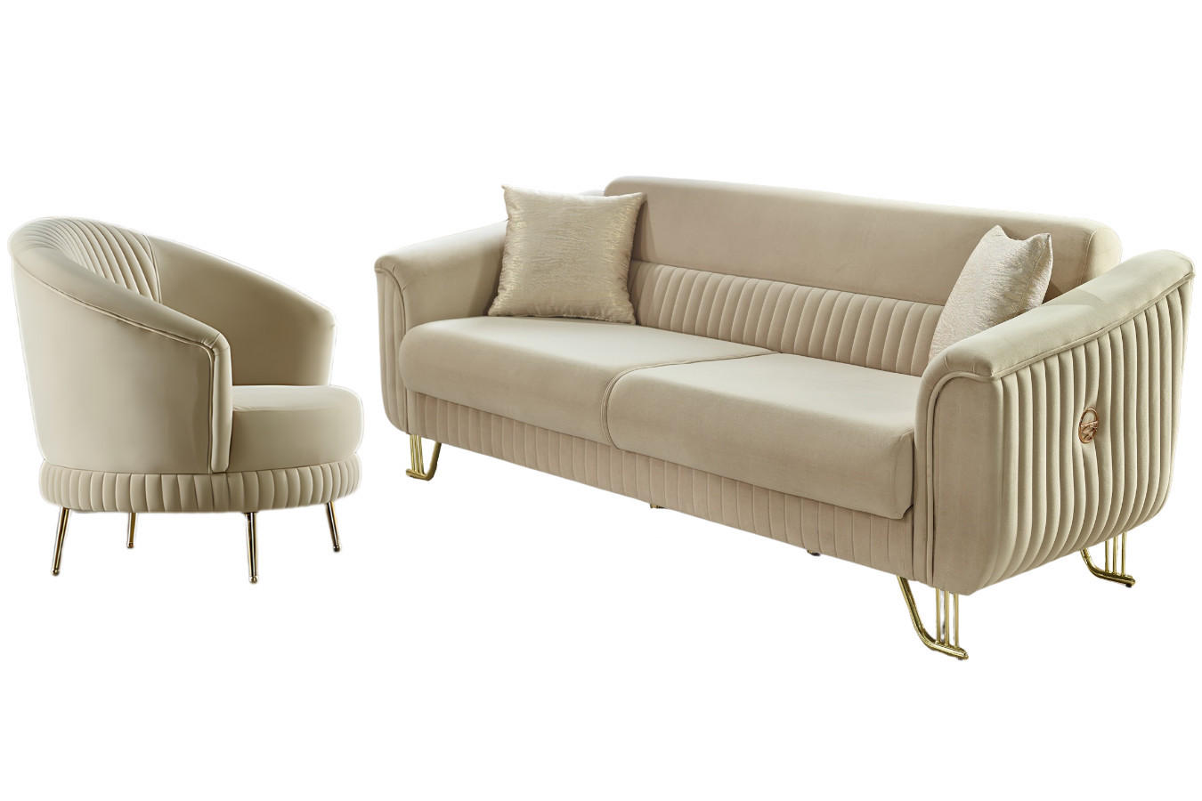 SITZGARNITUR Vega Creme Stellvariante:2+1 - Creme, Holz (165/85/90cm) - Villa Möbel