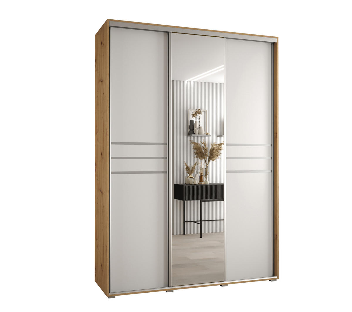 SCHWEBETÜRENSCHRANK 235,2/180/45 3-türig - Silberfarben/Weiß, Holz/Metall (180/235/45cm) - Abiks Möbel