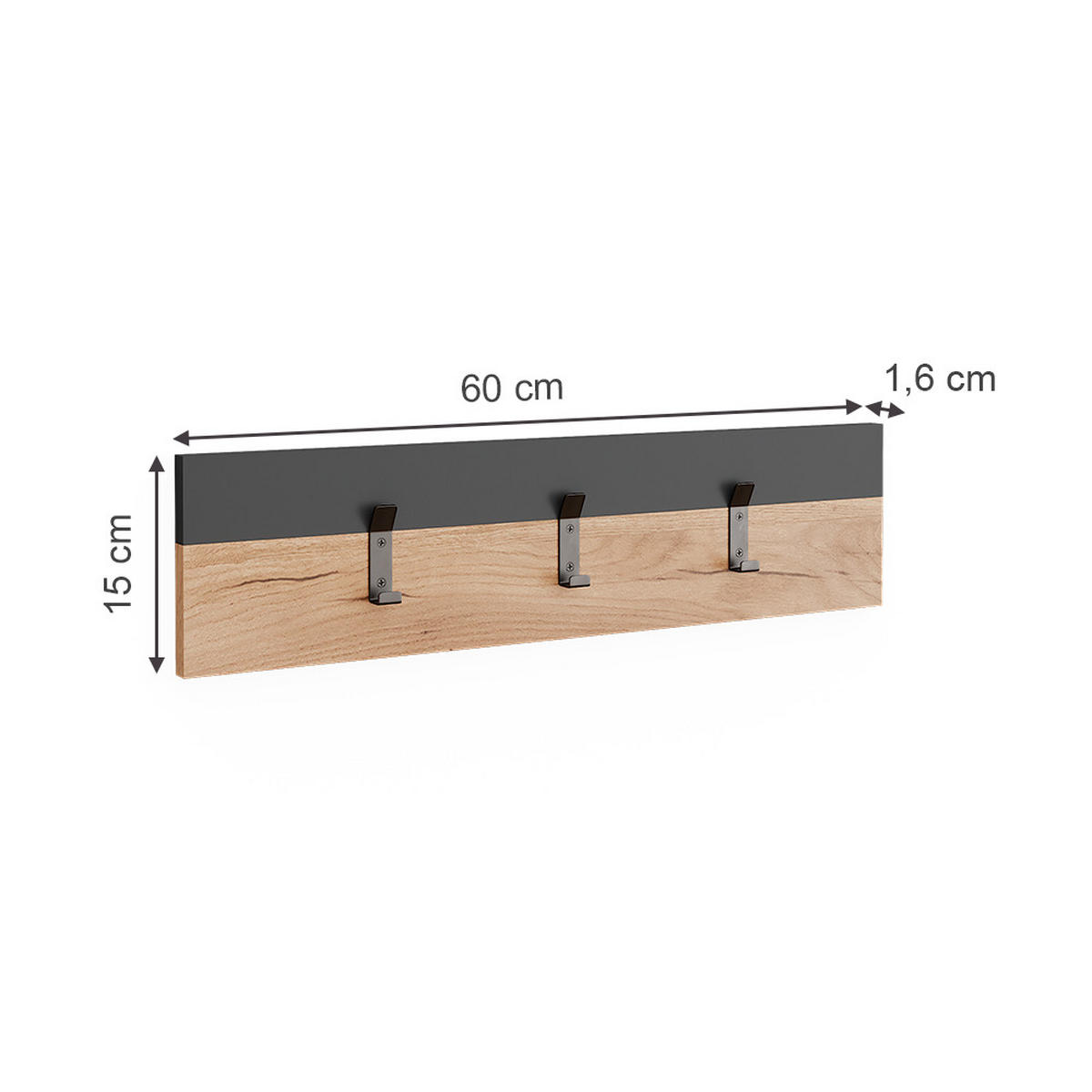 WANDGARDEROBE Orlando Anthrazit/Goldkraft Eiche 60 x 15 cm - Honigeiche/Anthrazit, Holzwerkstoff (60/15/1.6cm) - Vicco