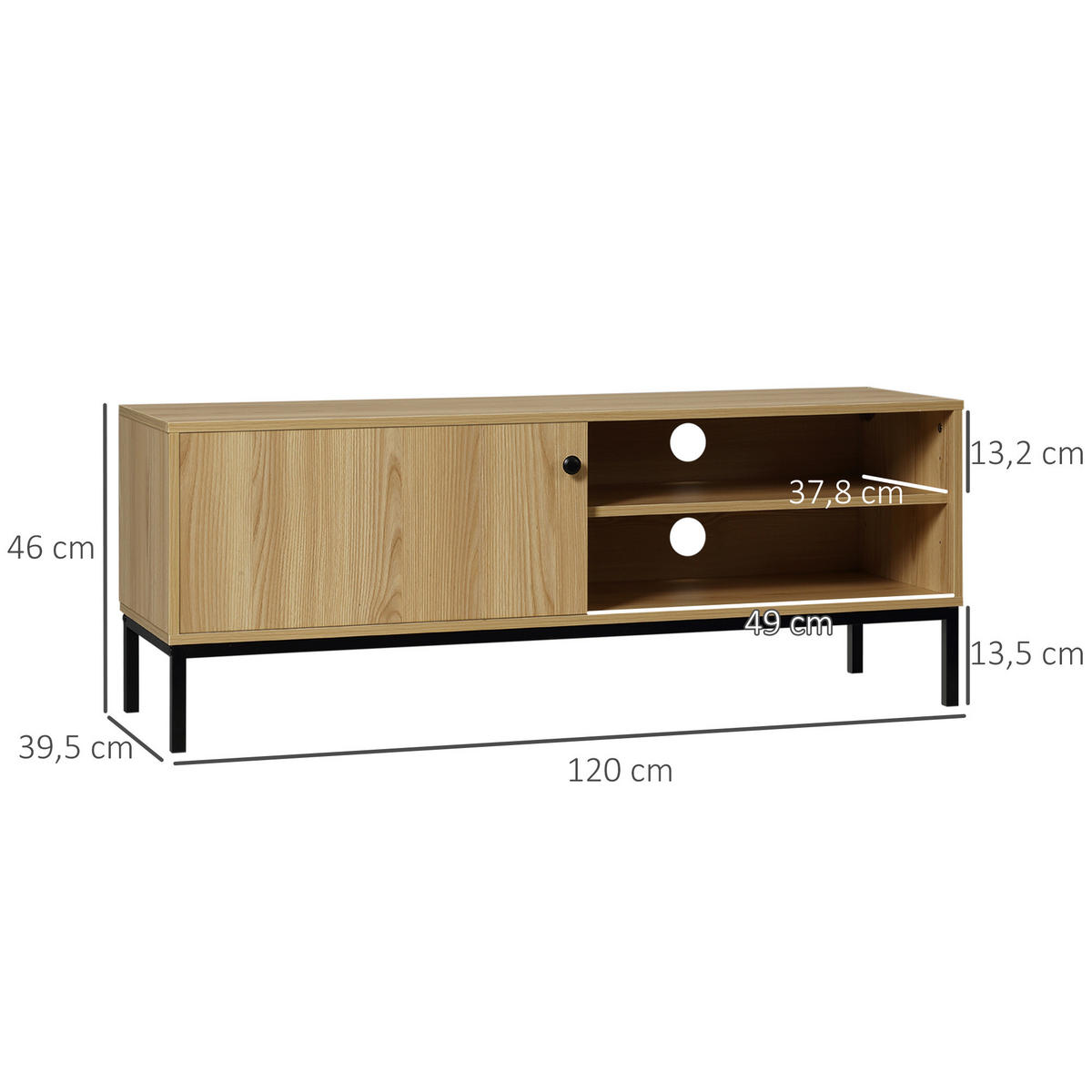 LOWBOARD DE-16085 120/39,5/46 cm Holzoptik/Schwarz - Naturfarben, Holzwerkstoff (120/46/39.5cm) - ComfortXL