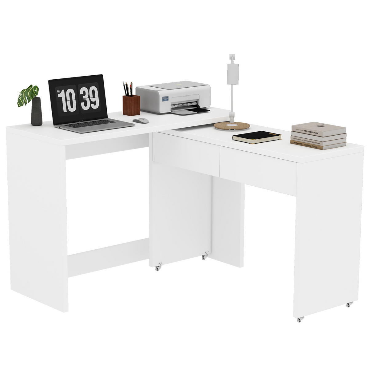SCHREIBTISCH 2-in-1 Kommode ausziehbar Rollen Holz 1,8cm modern - Weiß, Holzwerkstoff (110/40/78cm) - FLIEKS