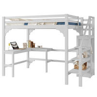 HOCHBETT aus Kiefernholz und MDF 140x200 cm Weiß mit L-Schreibtisch, offenem Kleiderschrank und Stauraumtreppe - Weiß, Holzwerkstoff (140/200cm) - IVMEU