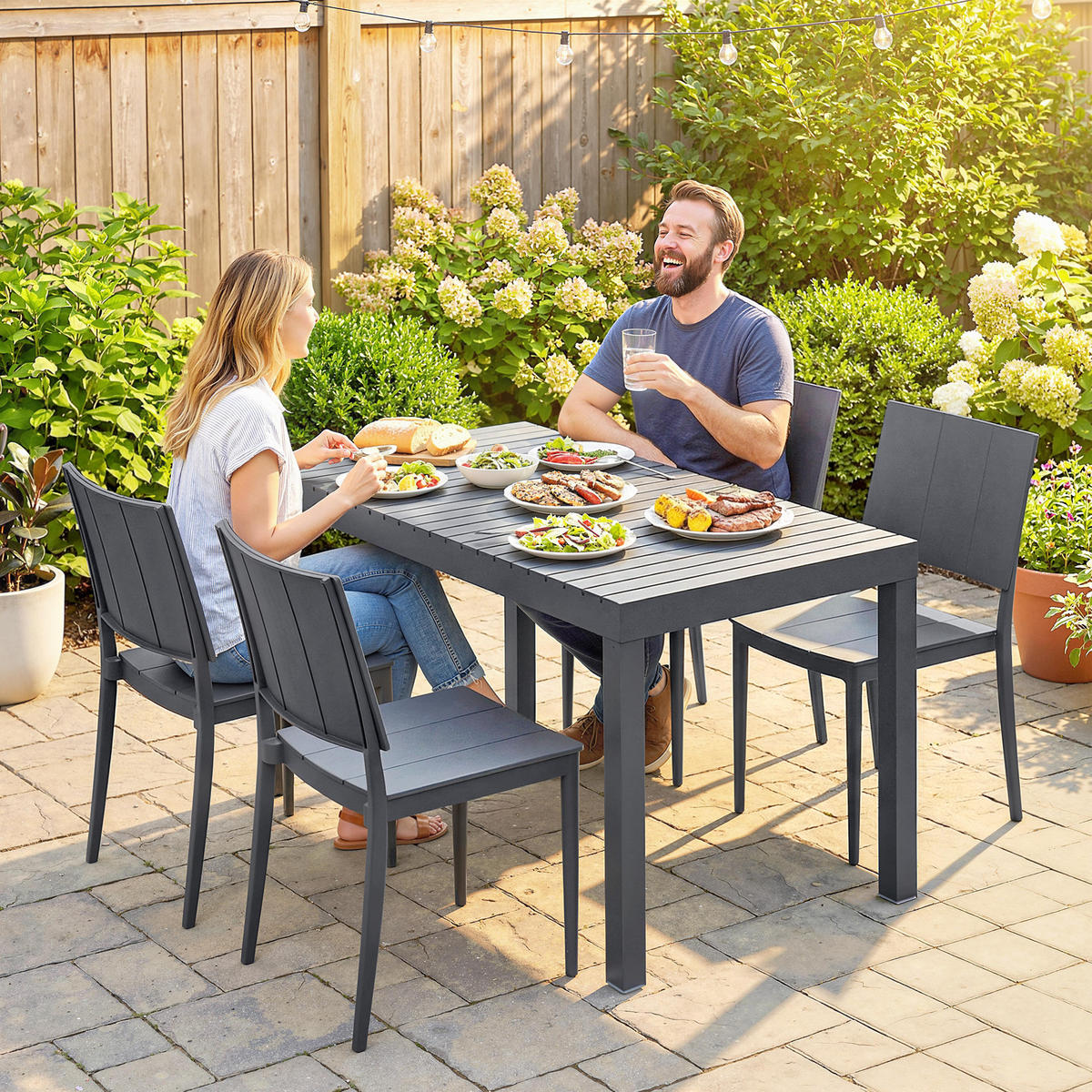 GARTENMÖBEL SET 5-teilig DE-09944 Dunkelgrau - Dunkelgrau, Metall - ComfortXL