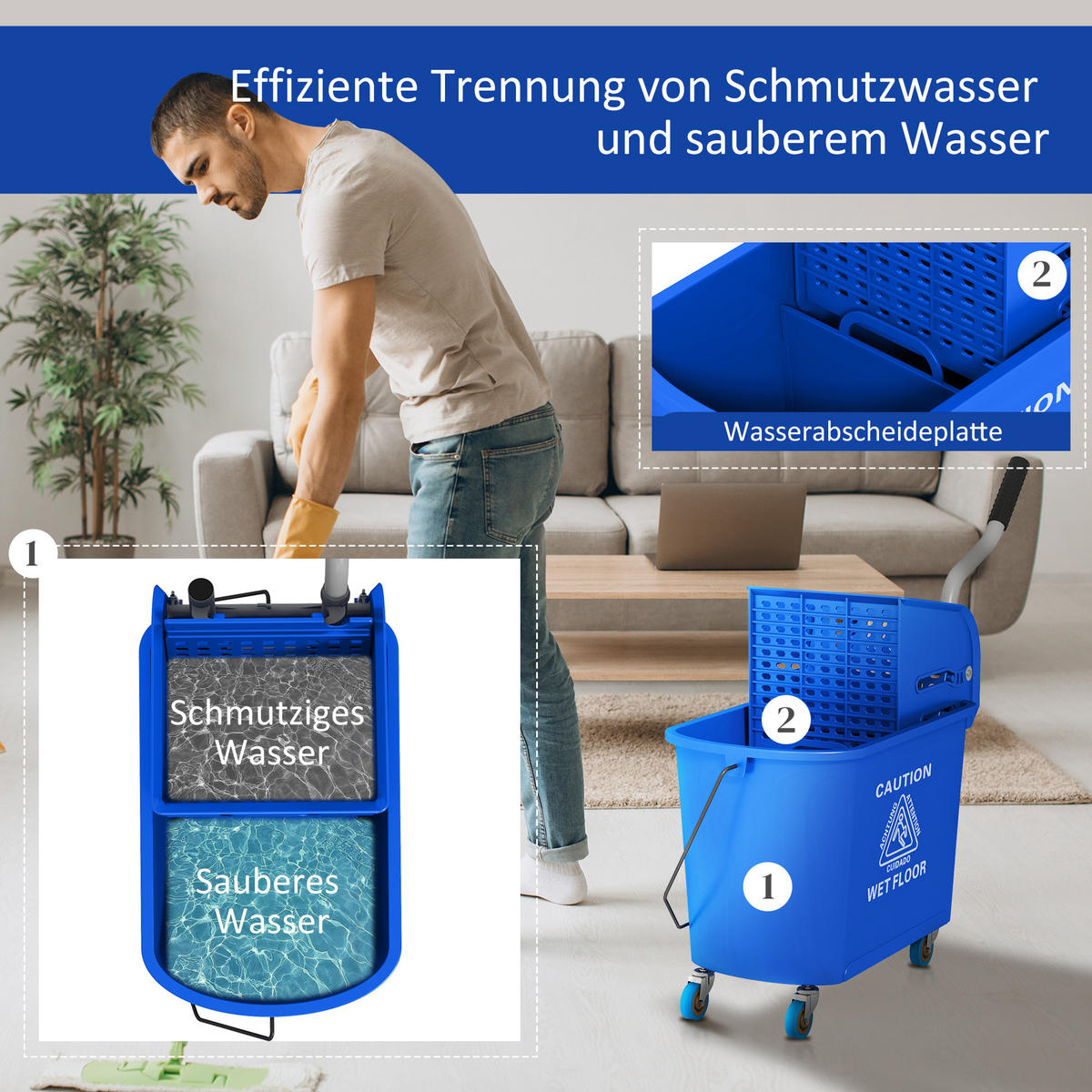 PUTZWAGEN Kunststoff Blau - Blau, Kunststoff (27/70.5/60cm) - HOMCOM