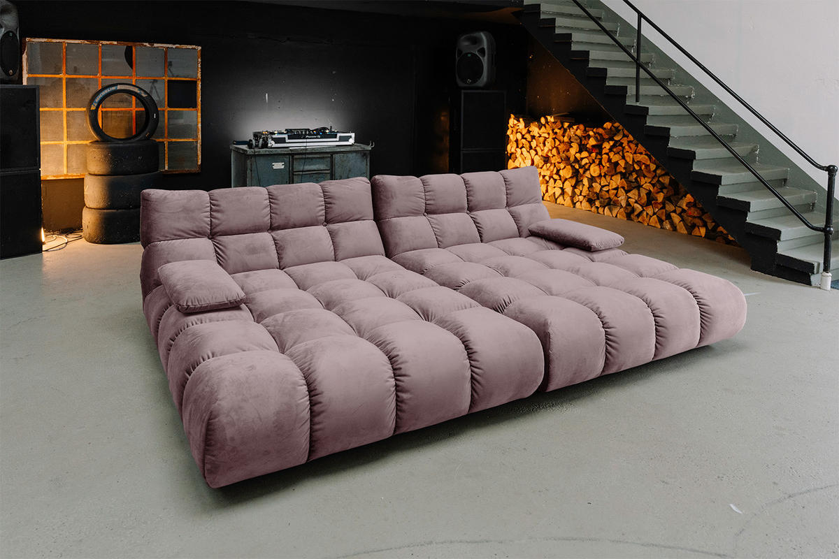 BIG SOFA VIVIEN Grau Velvet - Schwarz/Grau, Kunststoff/Textil (296/85/178cm) - KAWOLA